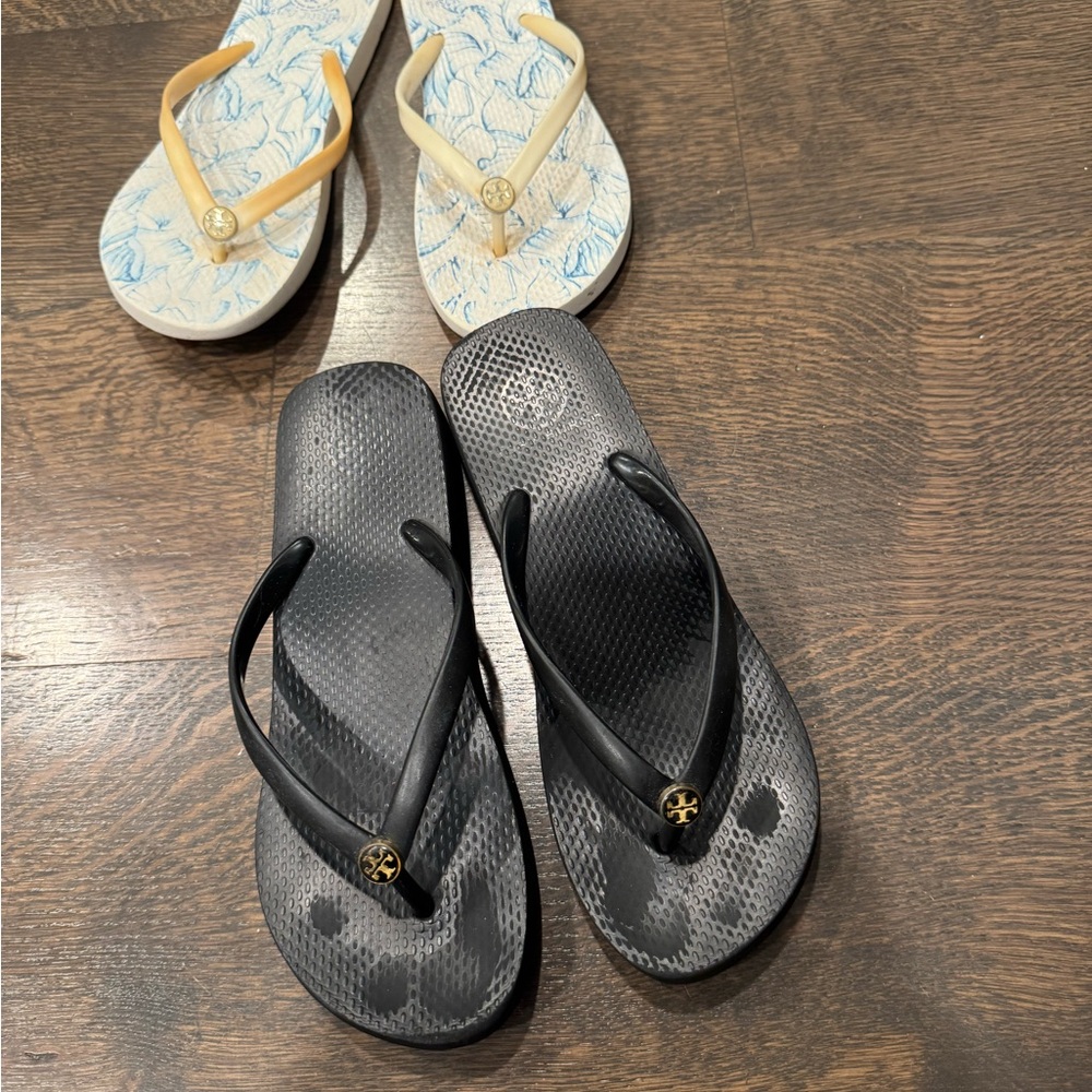 Tory Burch Black Platform Flip Flops and Flat White Flip Flops/ Sz 8